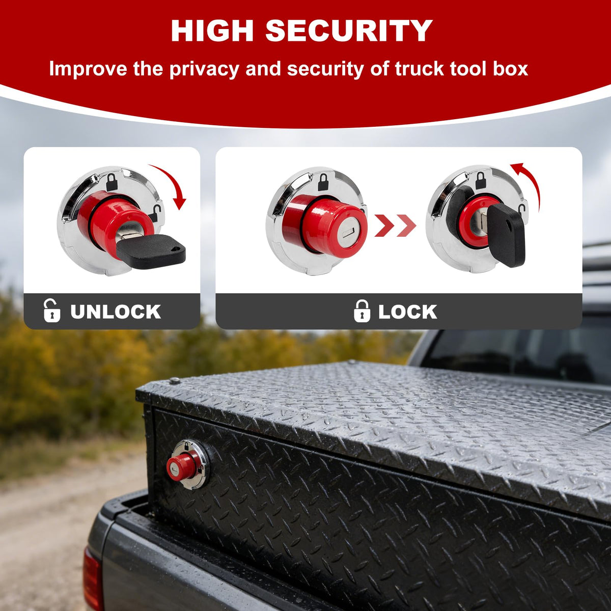 Generic lock installed on a saddle-style Weather Guard box demonstrating secure access and neat finish
