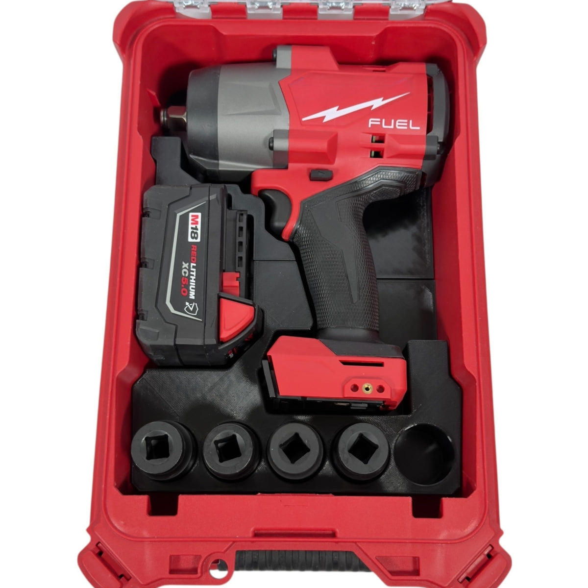 Generic liner front view showing form-fit pockets for M18 tool and battery