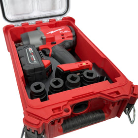 Lifestyle shot of Generic liner in Packout on jobsite, protecting M18 tool