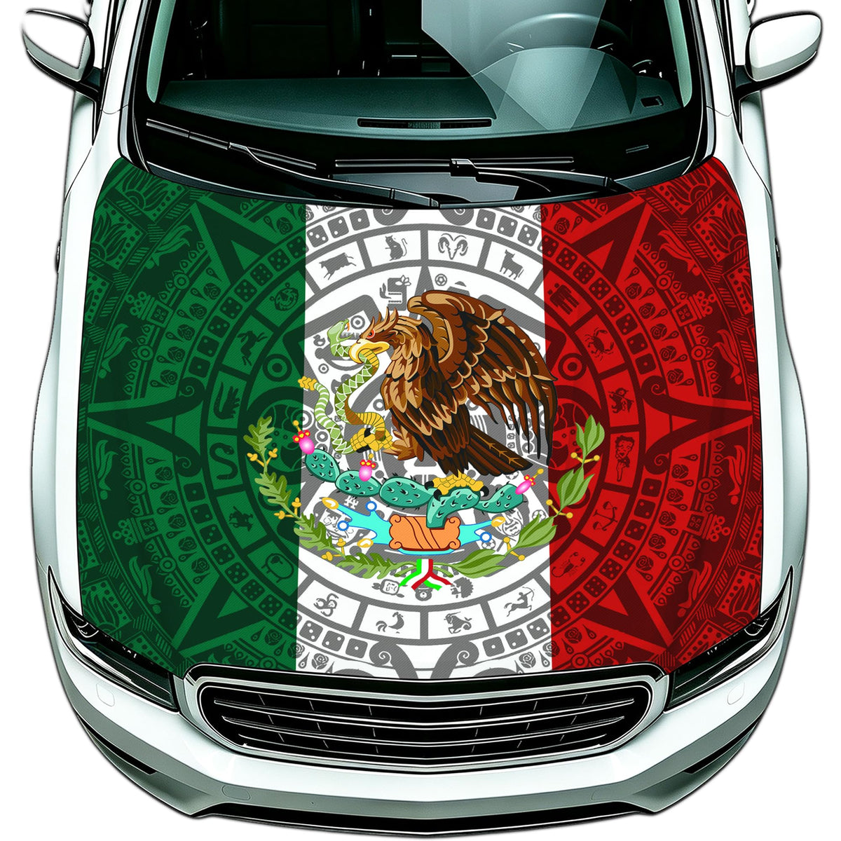 Generic Mexico Flag hood cover front view showing full design and protection
