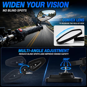 Generic brand mirror head adjusted demonstrating 180-degree positioning flexibility