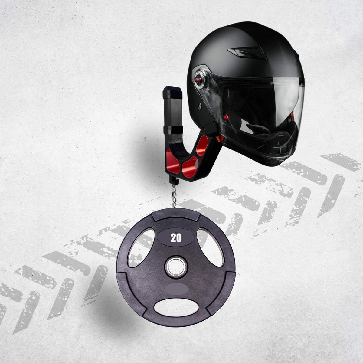 Generic mounted in garage lifestyle scene keeping helmets off floor and organized