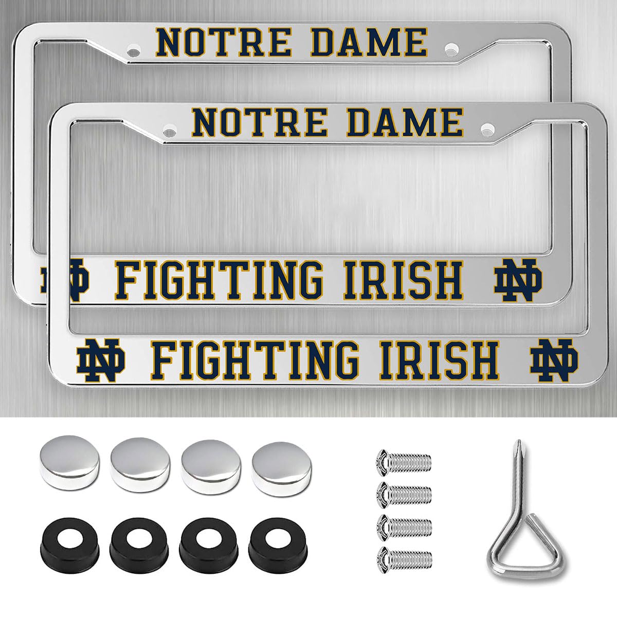 Generic Notre Dame silver frame front view showing clean team border and sleek finish