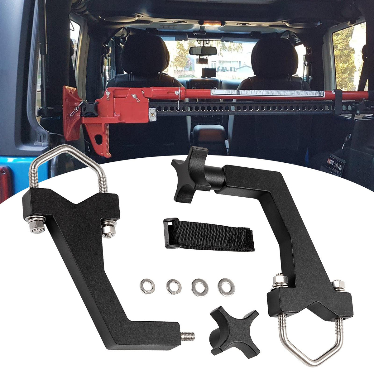 Generic roll cage bracket front view showing fit and secure mount benefit