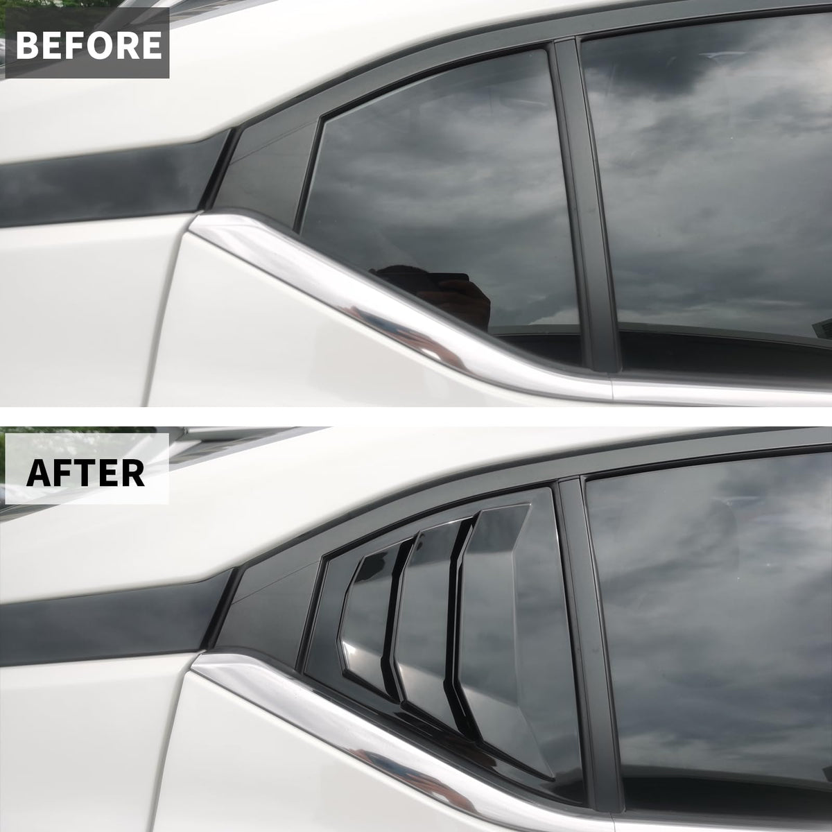 Generic side-profile of installed louvers enhancing Sentra sporty look