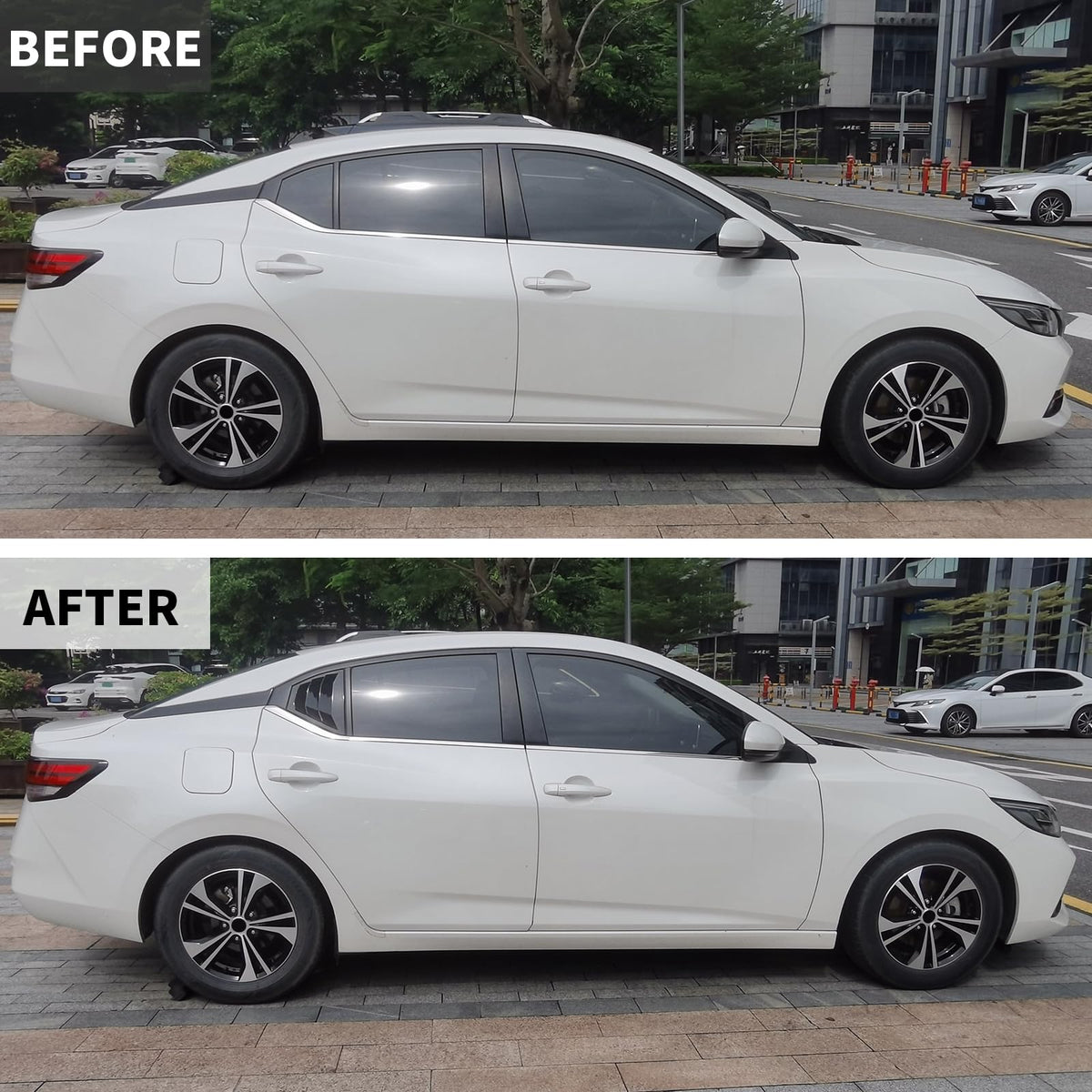 Generic louvers beside tire showing scale and accurate fit benefit