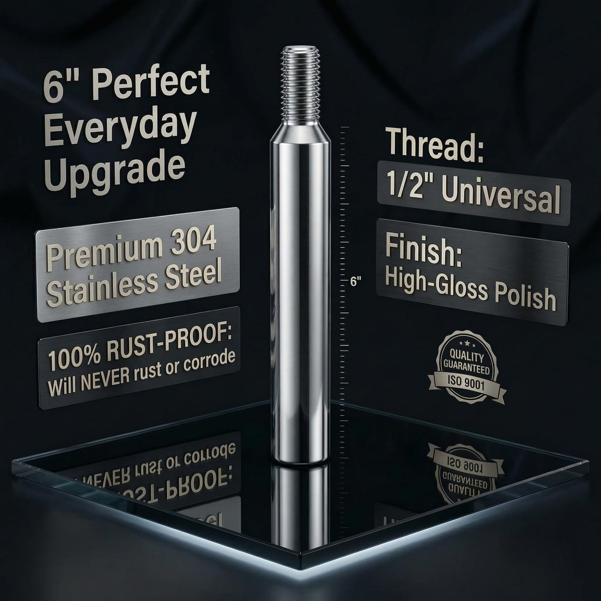 Generic shifter extension thread detail showing 1/2" thread and secure fit benefit