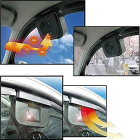 Generic solar ventilator installed in a car window demonstrating easy tool-free setup