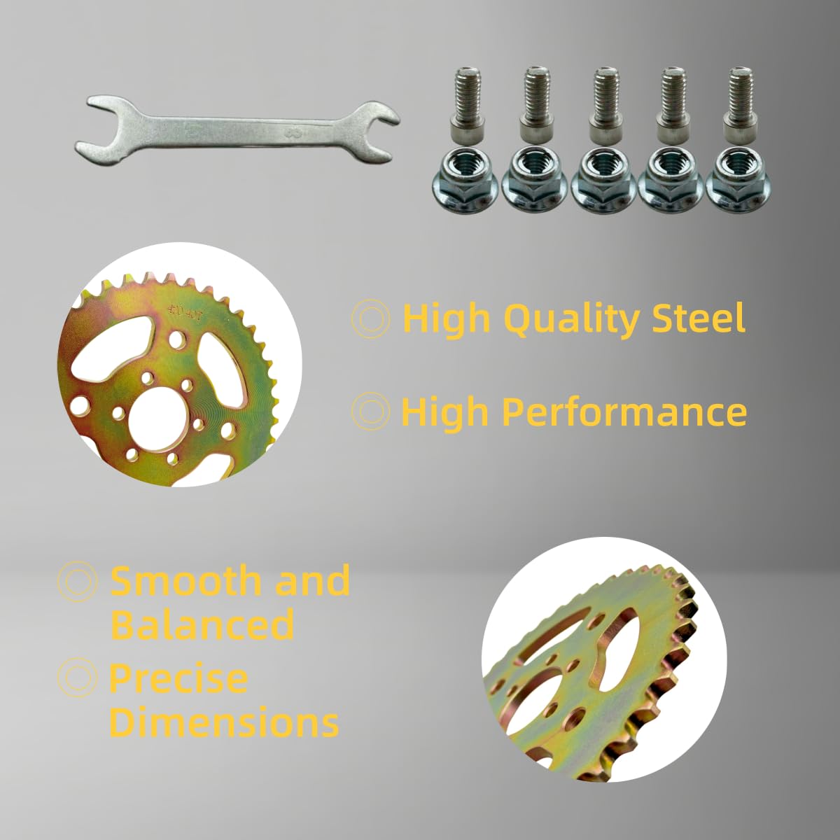 Generic sprocket teeth closeup displaying hardened surface, Generic benefit: wear resistance