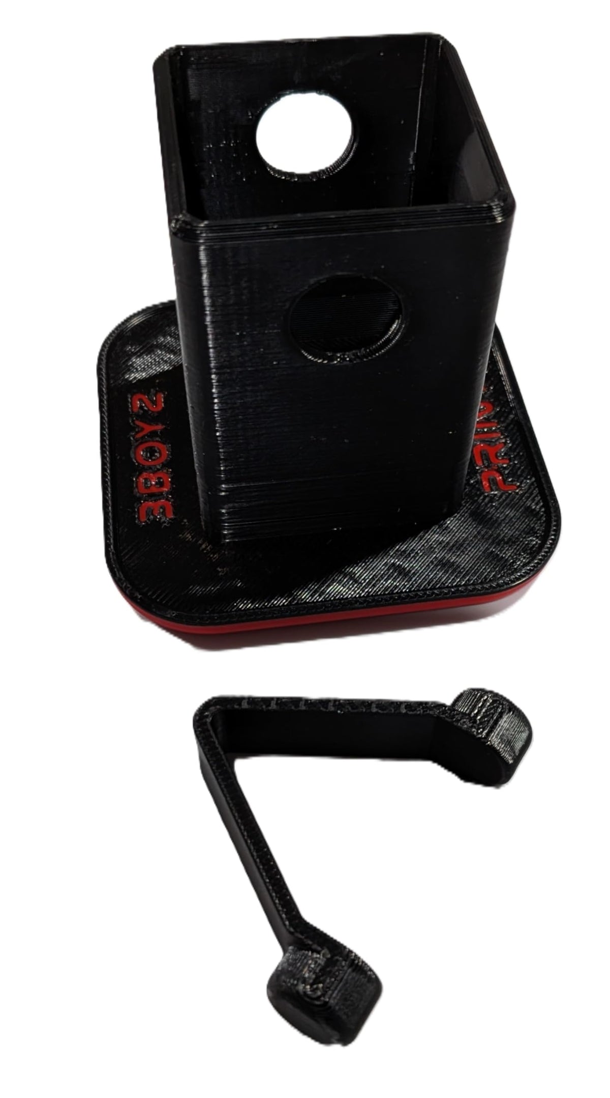 Generic ST hitch cover close-up detail of 3D printed texture and secure snap clip, shows durable finish