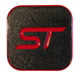 Generic ST hitch cover front profile showing red accent and black base, enhances vehicle styling