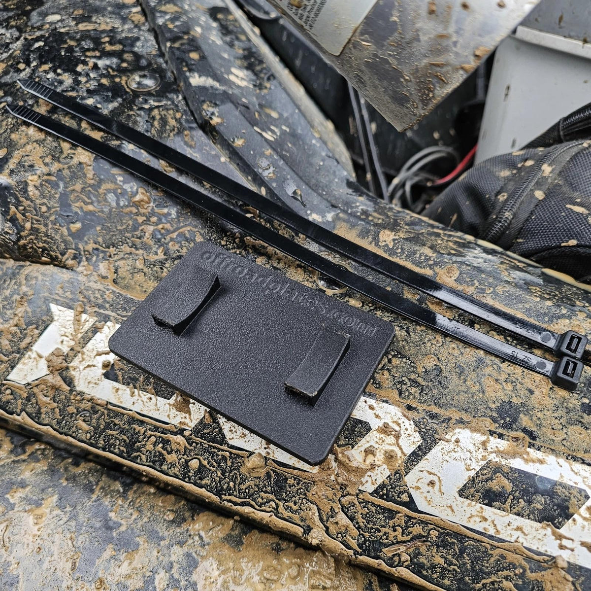 Generic brand plate on trail-ready UTV showcasing weather-proof durability while riding
