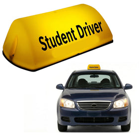 generic student driver roof sign front view shows bright visibility