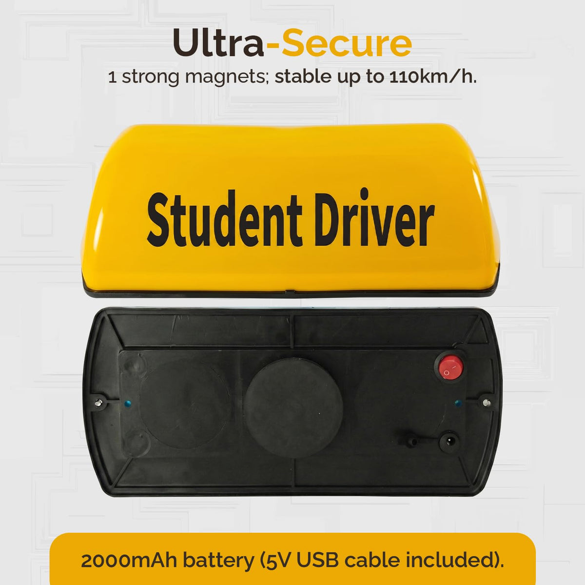 generic student driver sign side angle lit demonstrates 360-degree notice
