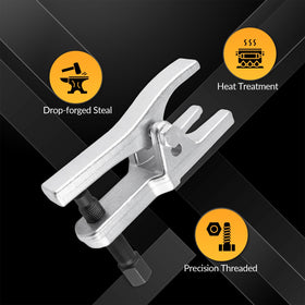 Generic tie rod puller in use on vehicle demonstrating controlled, damage-free removal