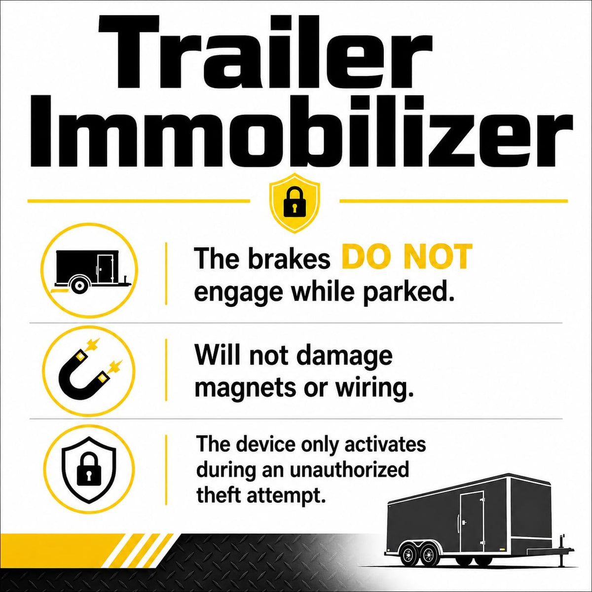 Generic Trailer Immobilizer plugged into trailer in parking lot deterring theft