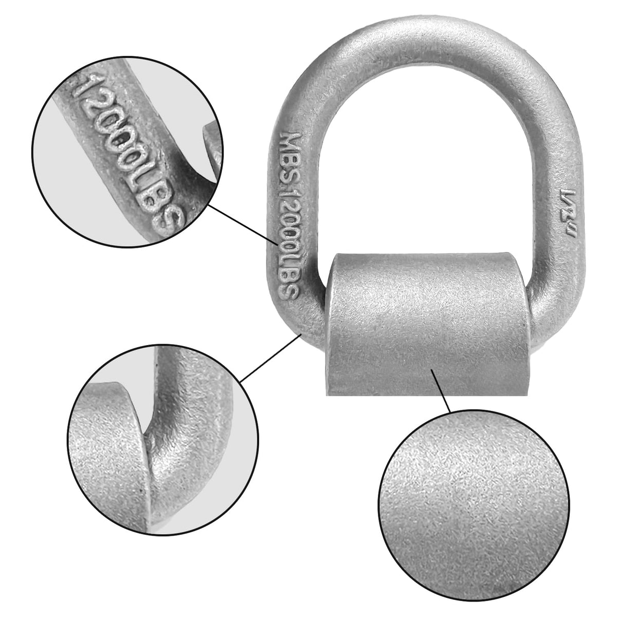 Generic D-ring side profile highlighting 1/2" thick forged steel for added strength benefit
