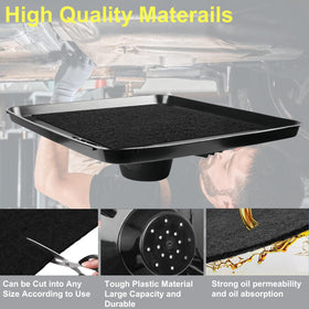 GENNIZZ pan beside common oil funnel for scale to show compatibility and capacity