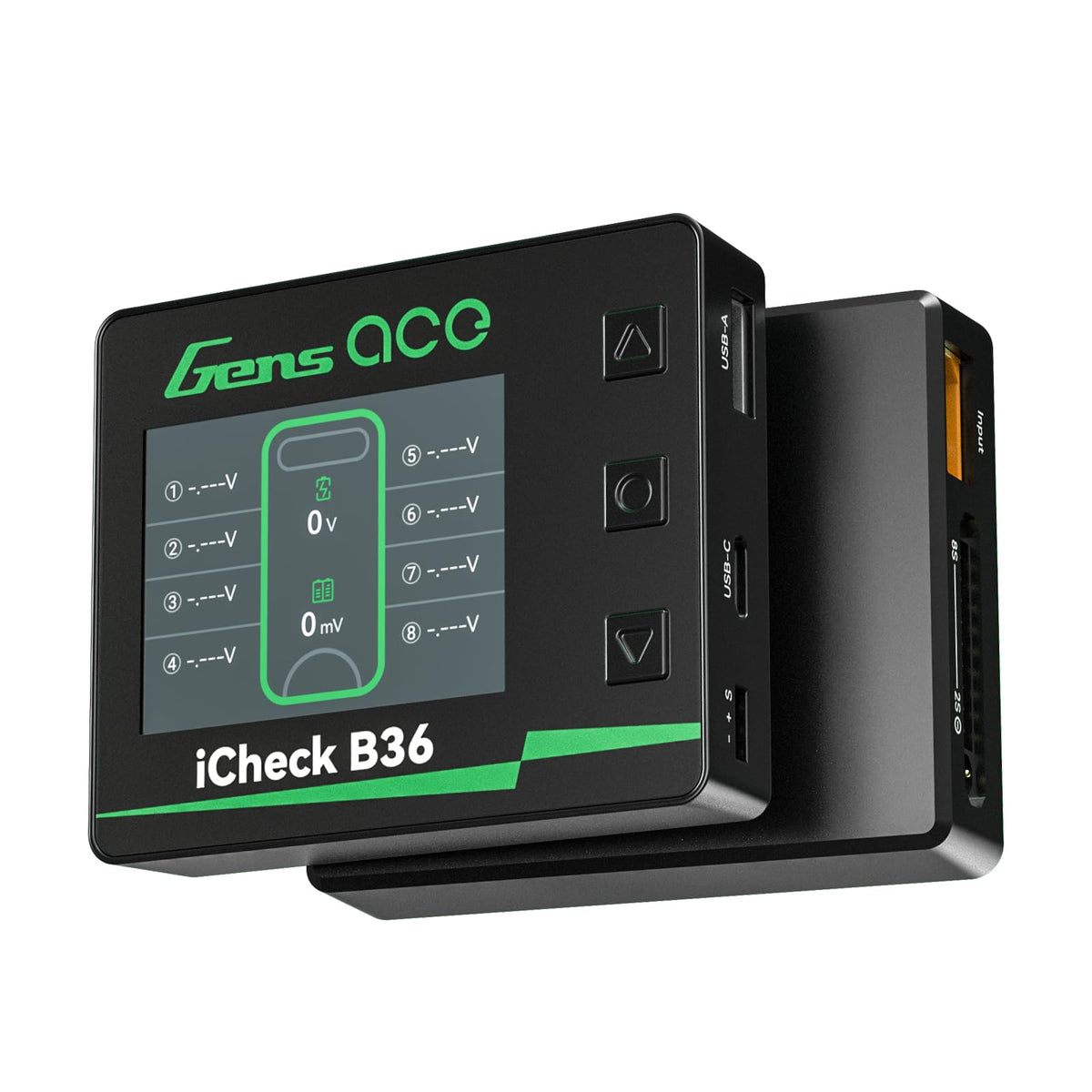 Gens ace iCheck B36 front display showing voltages and easy checks