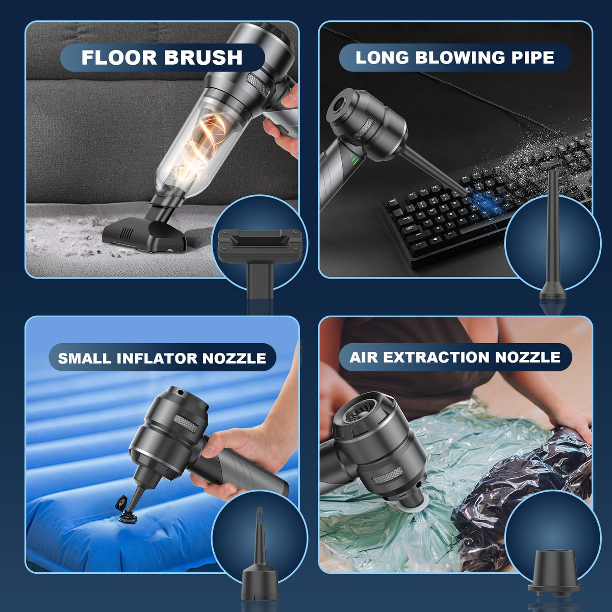 GenTant in use cleaning car seat demonstrating strong suction for pet hair