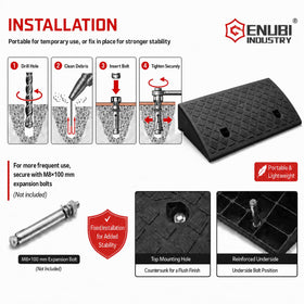 Genubi Industry ramp beside ruler showing dimensions for correct fit and planning