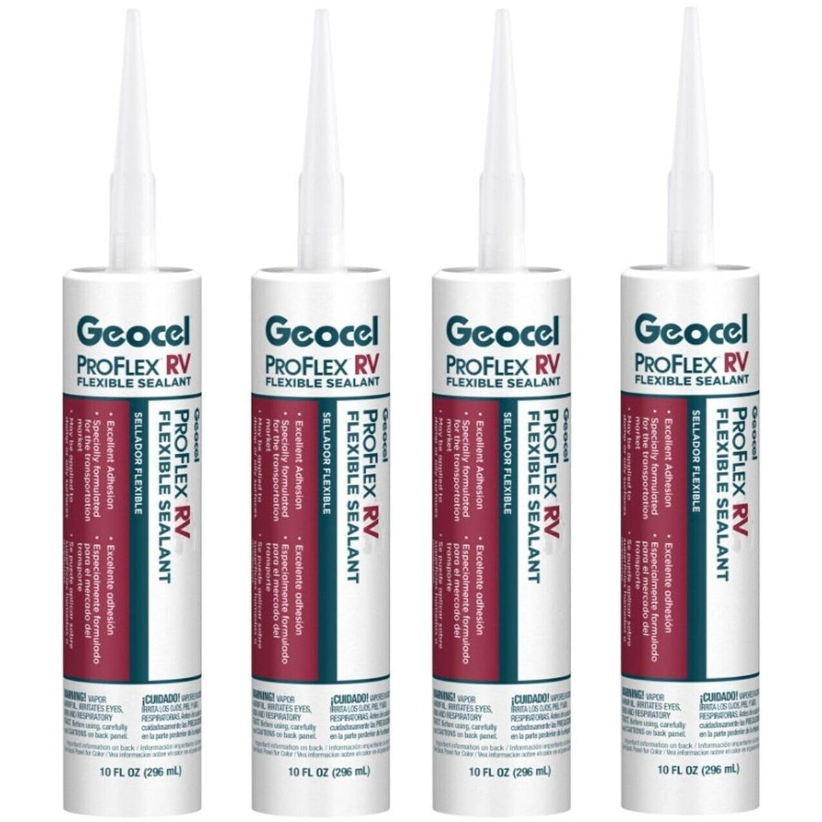 Geocel Proflex clear cartridge front view showing product benefit of reliable RV sealing