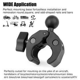 GEPULY clamp attached to a curved handlebar showing fast, tool-free installation benefit
