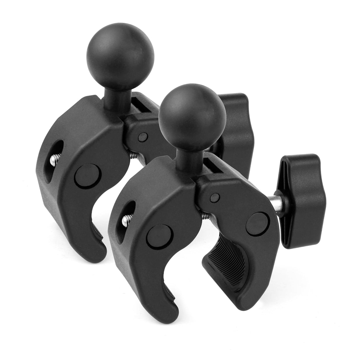GEPULY front view of two clamps showing compact pack and mounting interface for secure attachment