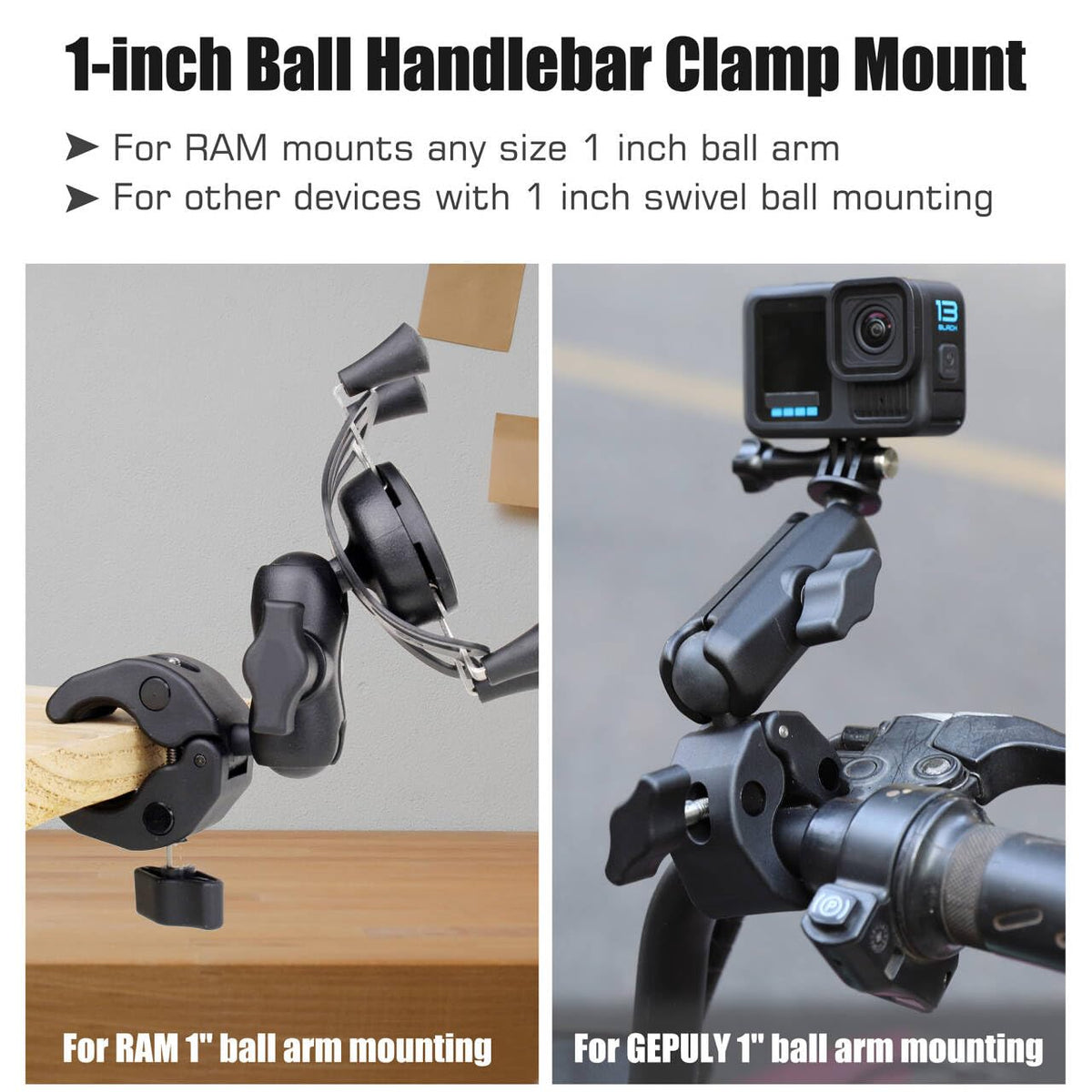 GEPULY clamp holding an action camera showing stable capture during movement