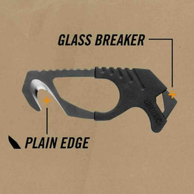 Gerber close-up of the hooked 420HC blade illustrating safe cutting action