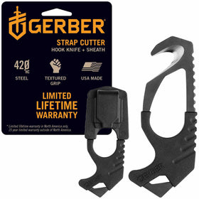 Gerber front view showing compact rescue tool and sheath for quick access
