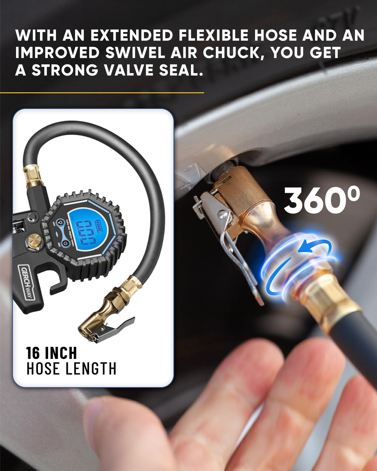 GERCHWAY brass swivel chuck close-up highlighting leak-resistant connection