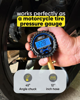 GERCHWAY gauge attached to car tire illustrating quick roadside checks
