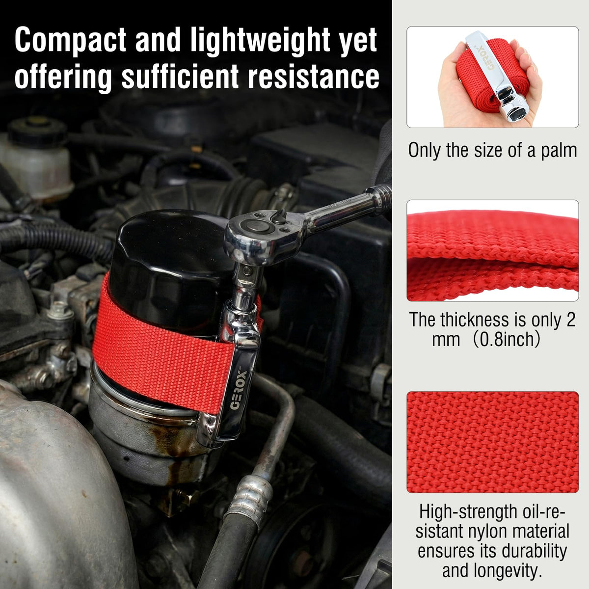 Gerox in use removing an oil filter to save time and effort