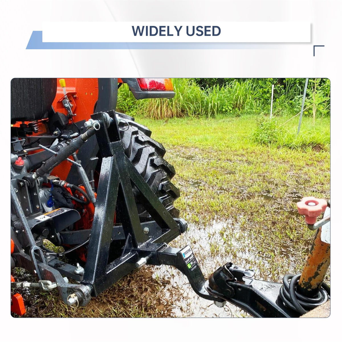 GESEXI hitch installed on a Category 1 tractor enabling quick trailer hookup