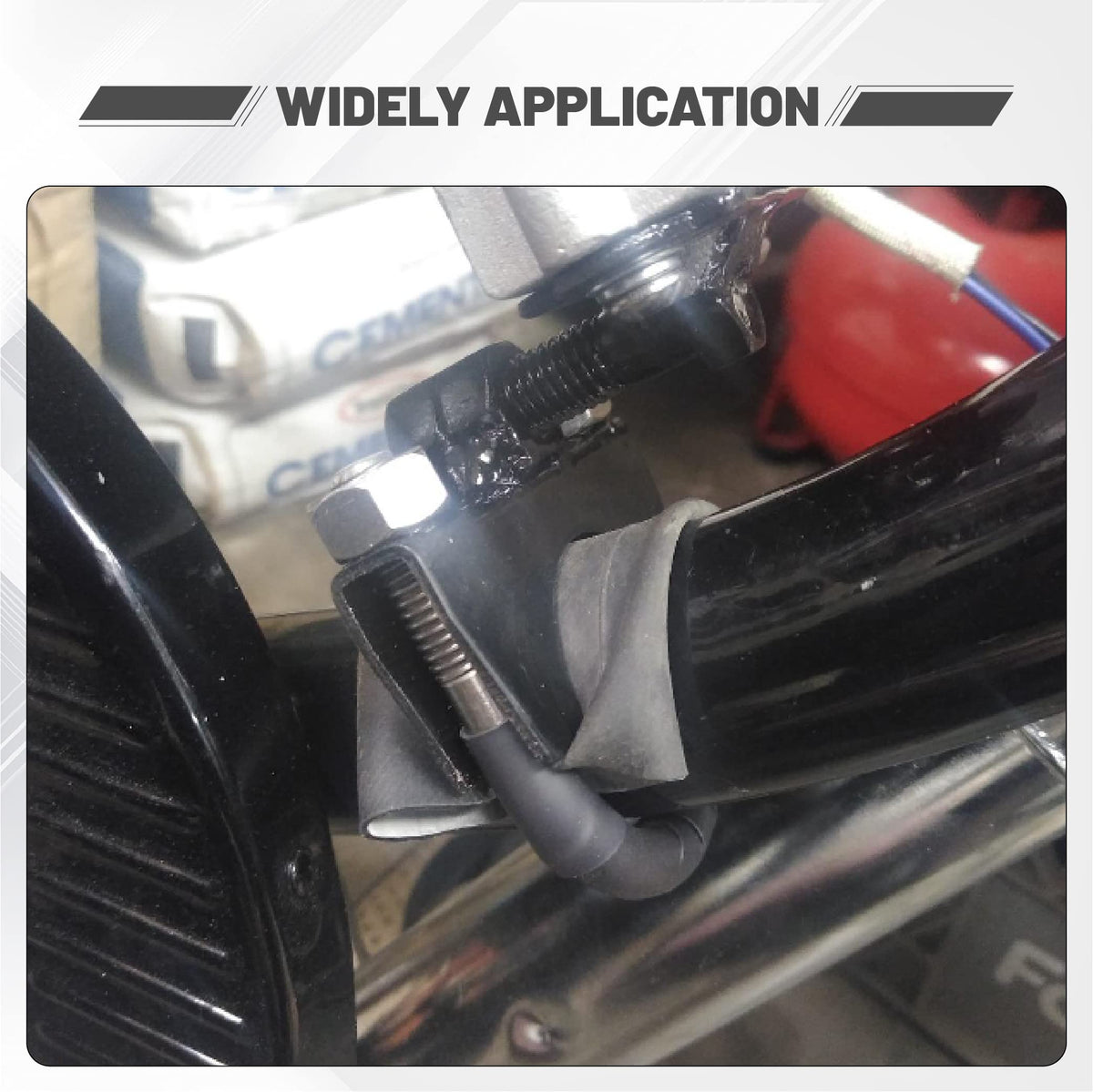 GESEXI clamp installed on tailpipe displaying stable exhaust support