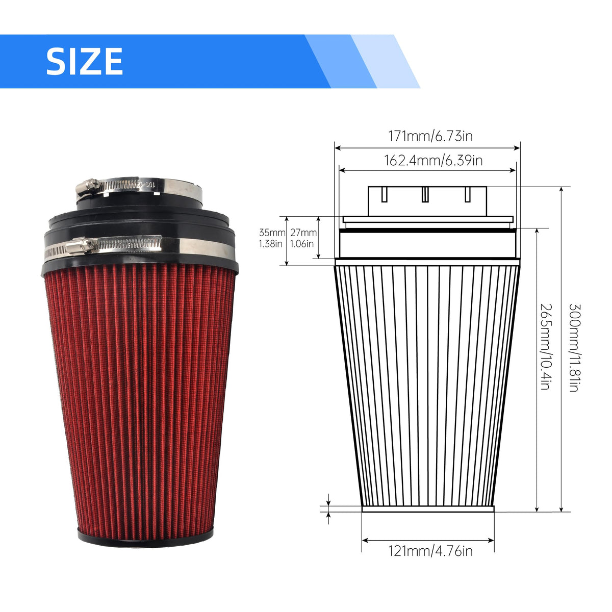 GESEXI washable conical air filter detail highlighting reusable high-flow media