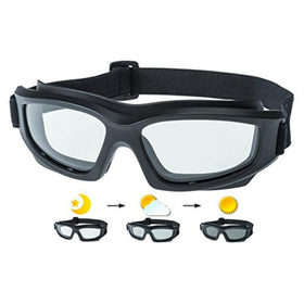 Get Lost Helmets front view of goggles showing full lens and strap for clear protection