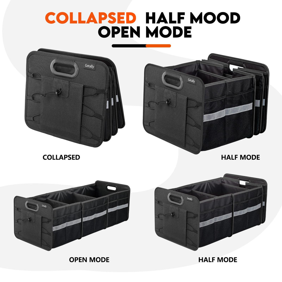 Getally folded flat for storage, saving trunk and garage space