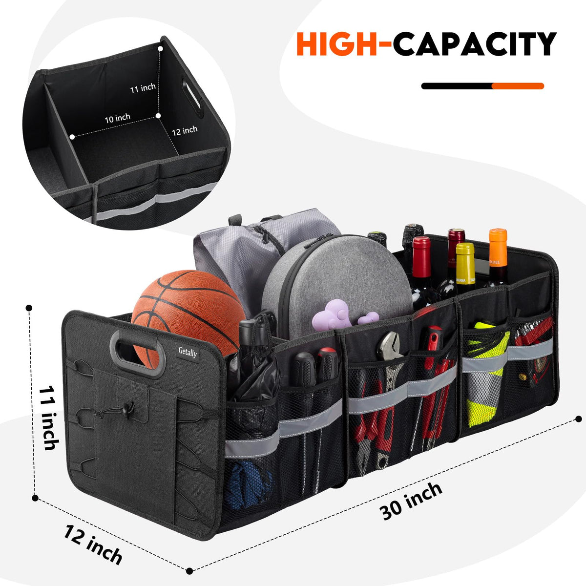 Getally installed in a car trunk keeping groceries secure and steady