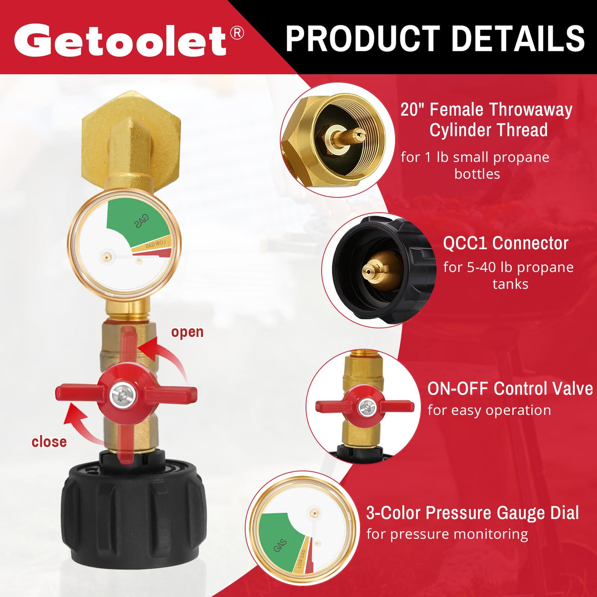 Getoolet brass body close-up highlighting durable corrosion-resistant construction