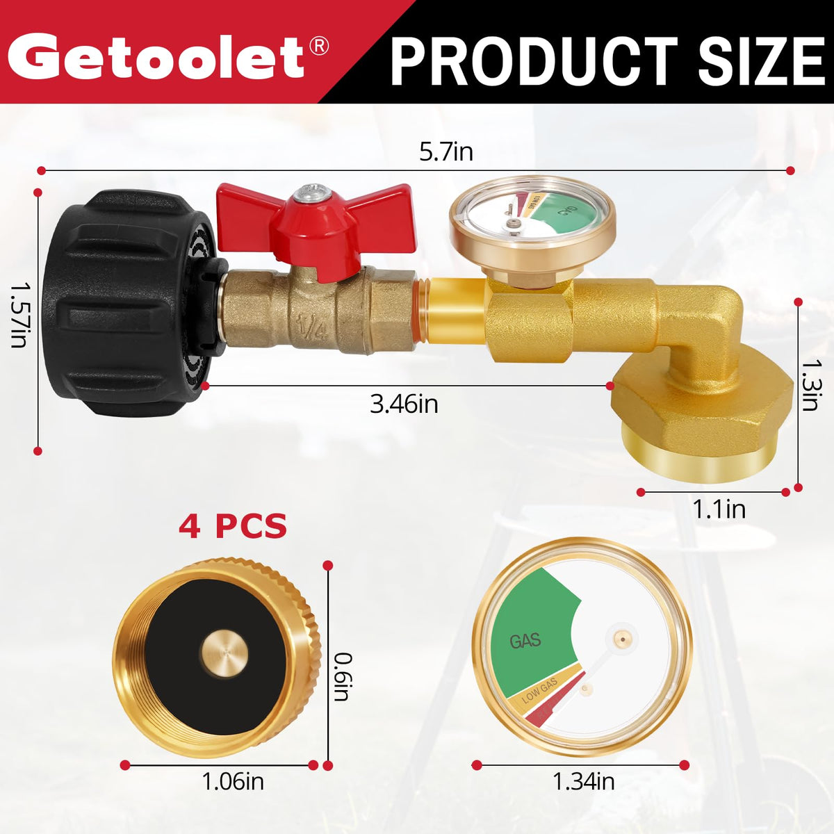 Getoolet quarter-turn valve handle close detail for precise controlled refilling