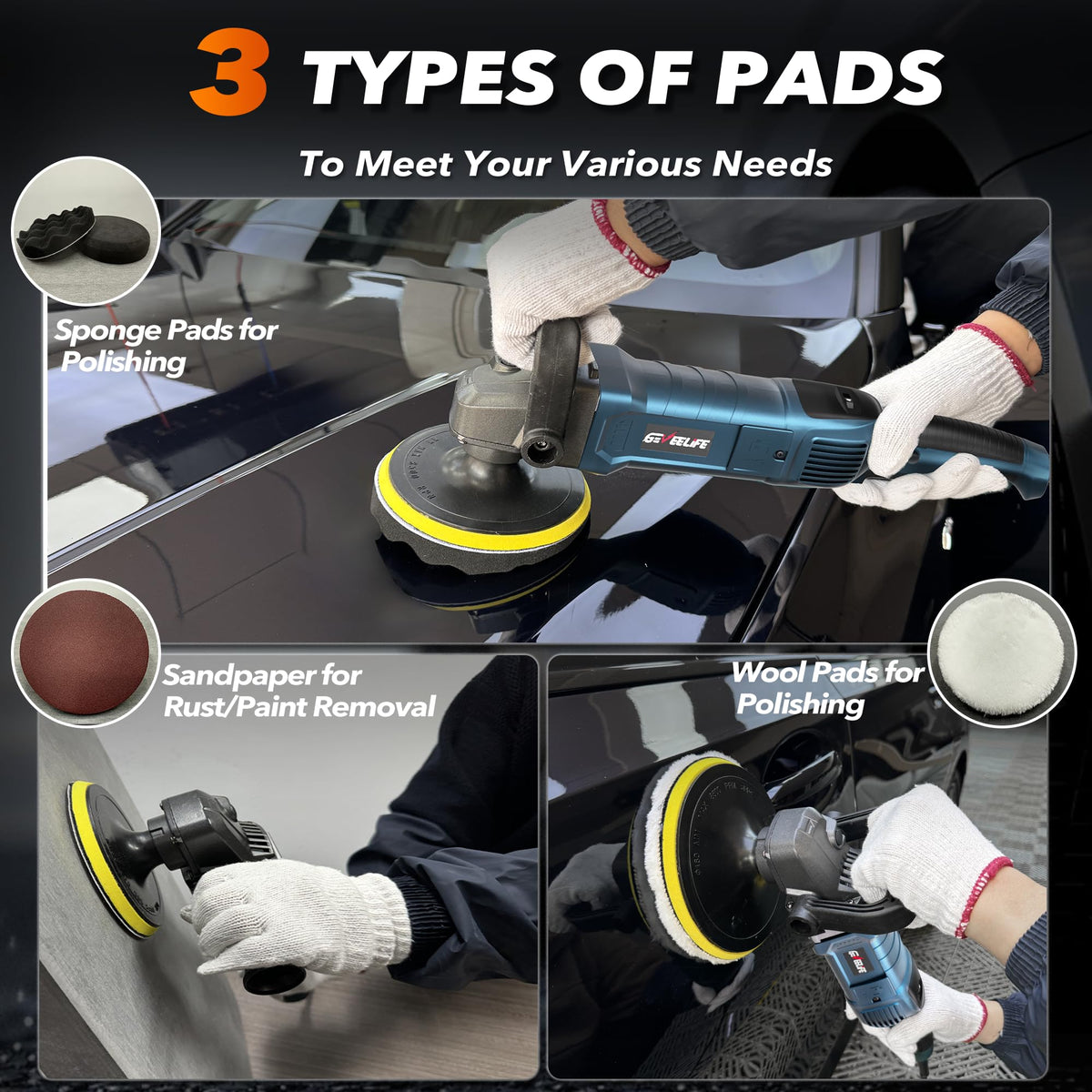 GEVEELIFE in use on car hood demonstrating efficient surface restoration