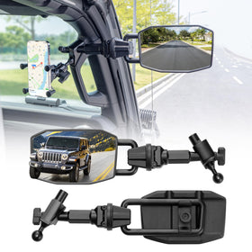 GEVINFA front view mirror mounted on Jeep showing wide visibility benefit