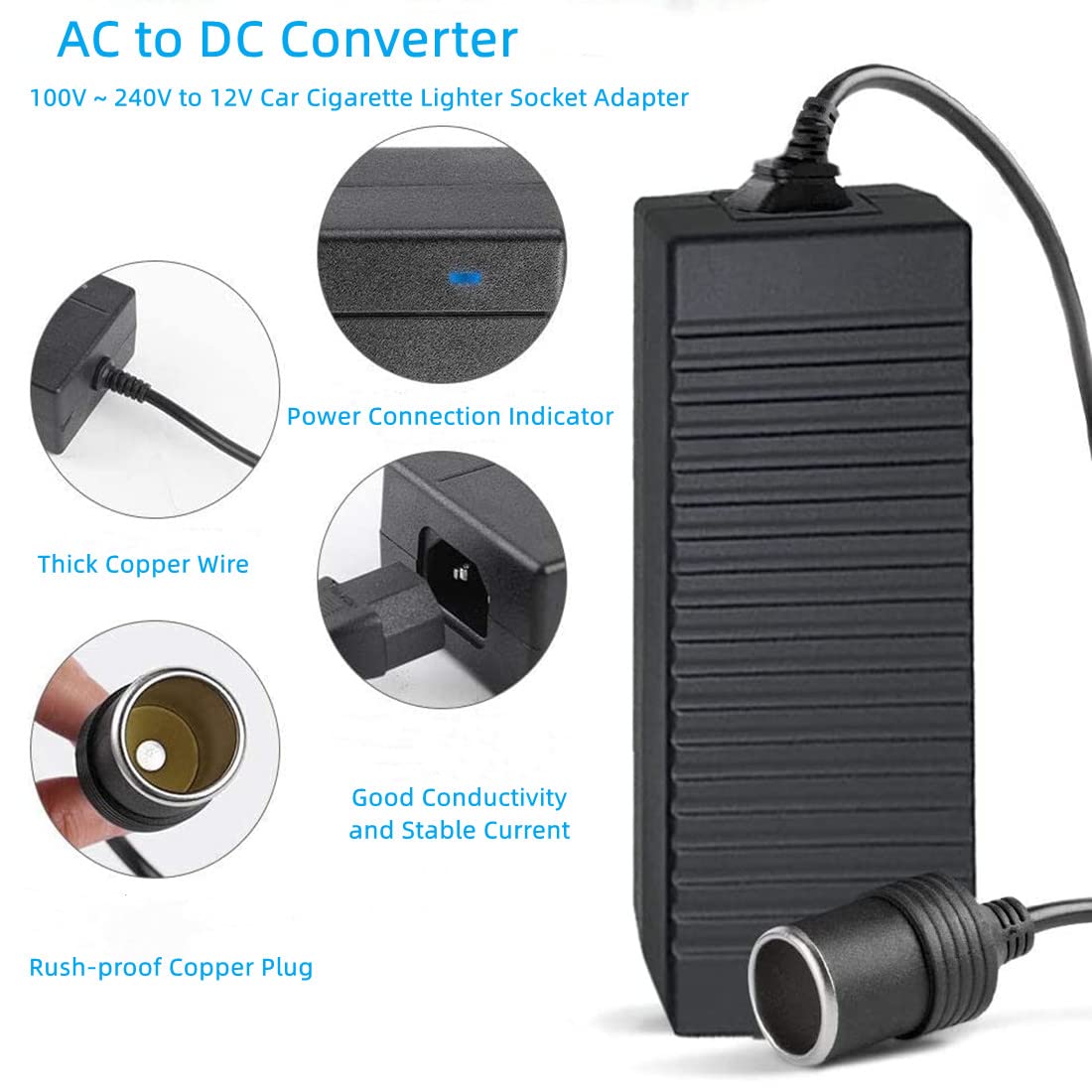 Geweeco long 7.5-foot cord detail highlighting flexible placement benefit