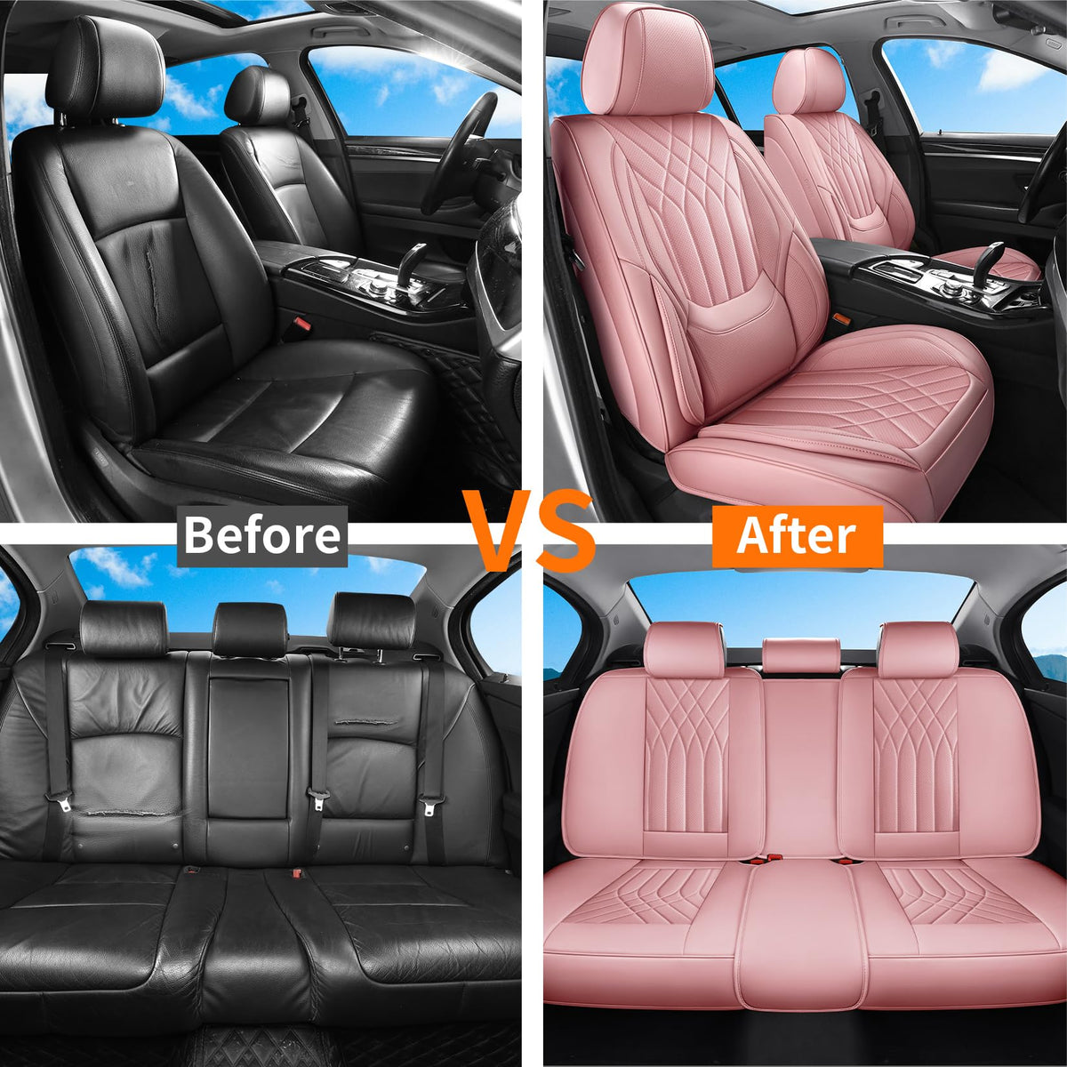 GEZHOUBA lifestyle interior shot showing pink seat covers enhancing cabin style