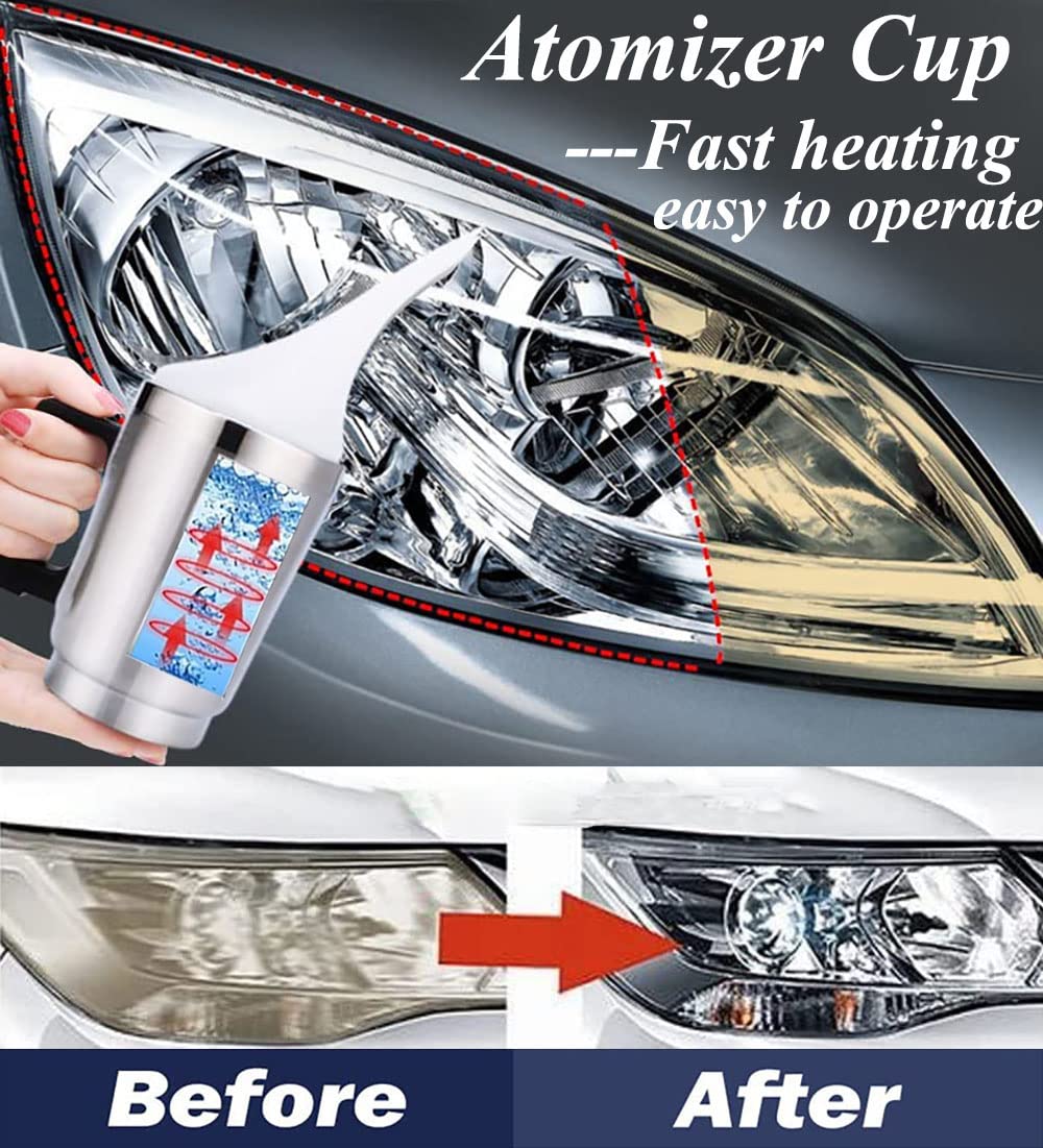 Ghguole vapor polish being applied to a headlight demonstrating quick surface renewal