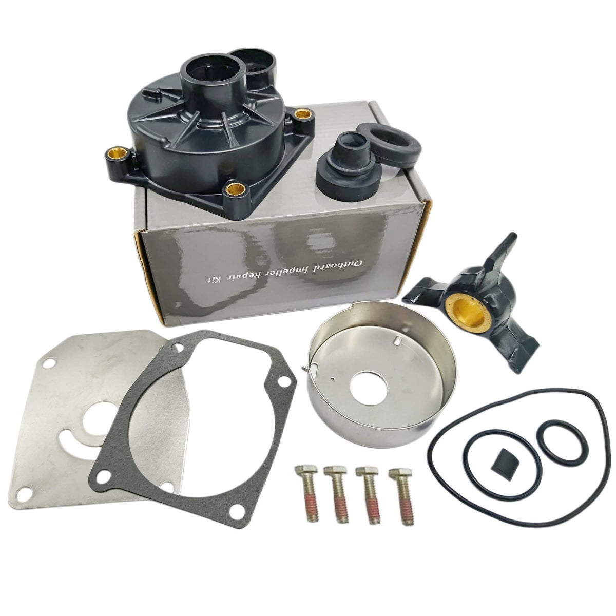 GHmarine front packaging showing water pump kit and included parts, ready for quick repair