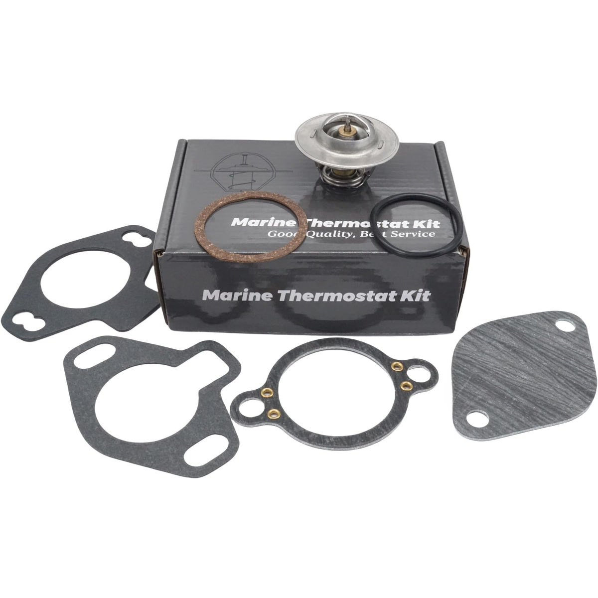 GHmarine thermostat kit on a workbench ready for Mercruiser repair