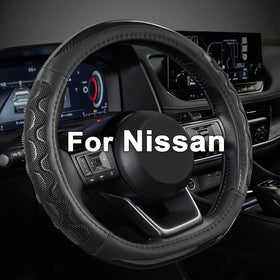 GIANT PANDA front view of black D-shaped steering wheel cover showing fit